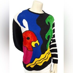 Vintage Louis Féraud Abstract Art Sweater Colorblock Knit Designer Italy M/L